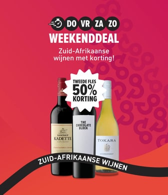 weekenddeal zuid afrikaanse wijnen tweede fles 50% korting